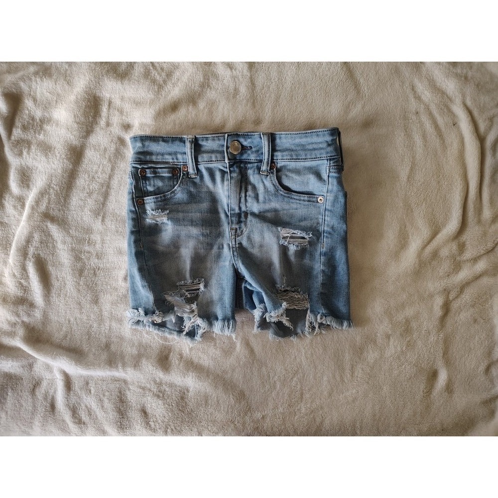 American Eagle Next Level Stretch Distressed Denim Shorts Light Wash Women 0